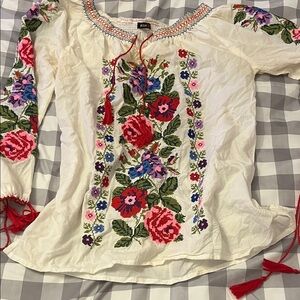 D.S. & Durga Floral Embroidered Blouse - Cream and Multicolor